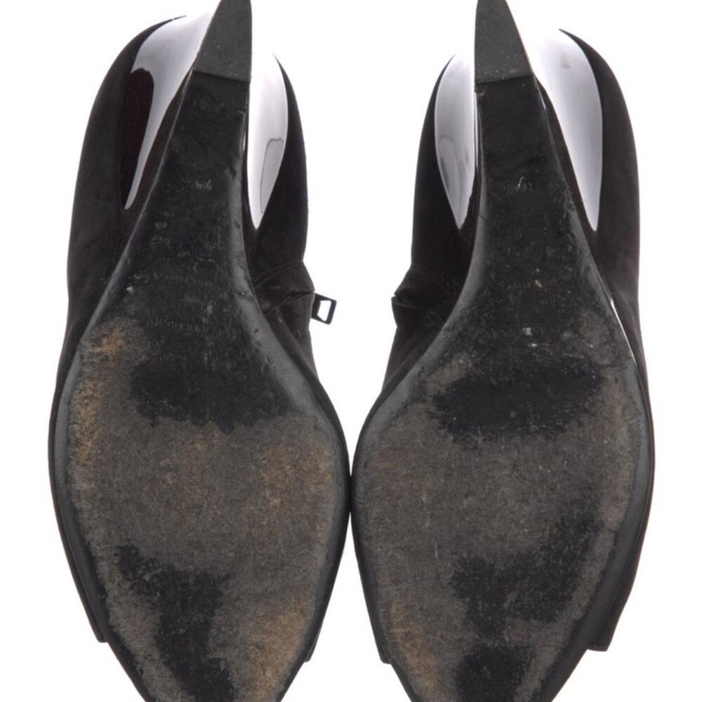 Burberry Black Suede Wood Wedge Peep Toe Booties EU 39/US 9 - Picture 5 of 5